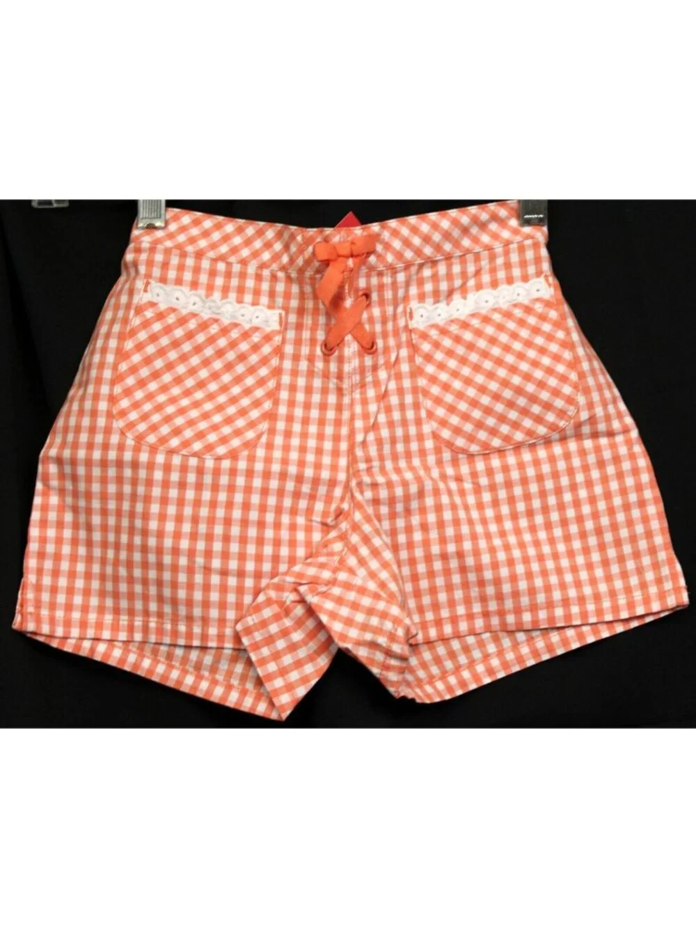 2006 Gymboree Freshly Picked Shorts Gingham Orange sz 7 NEW Pockets Lace
